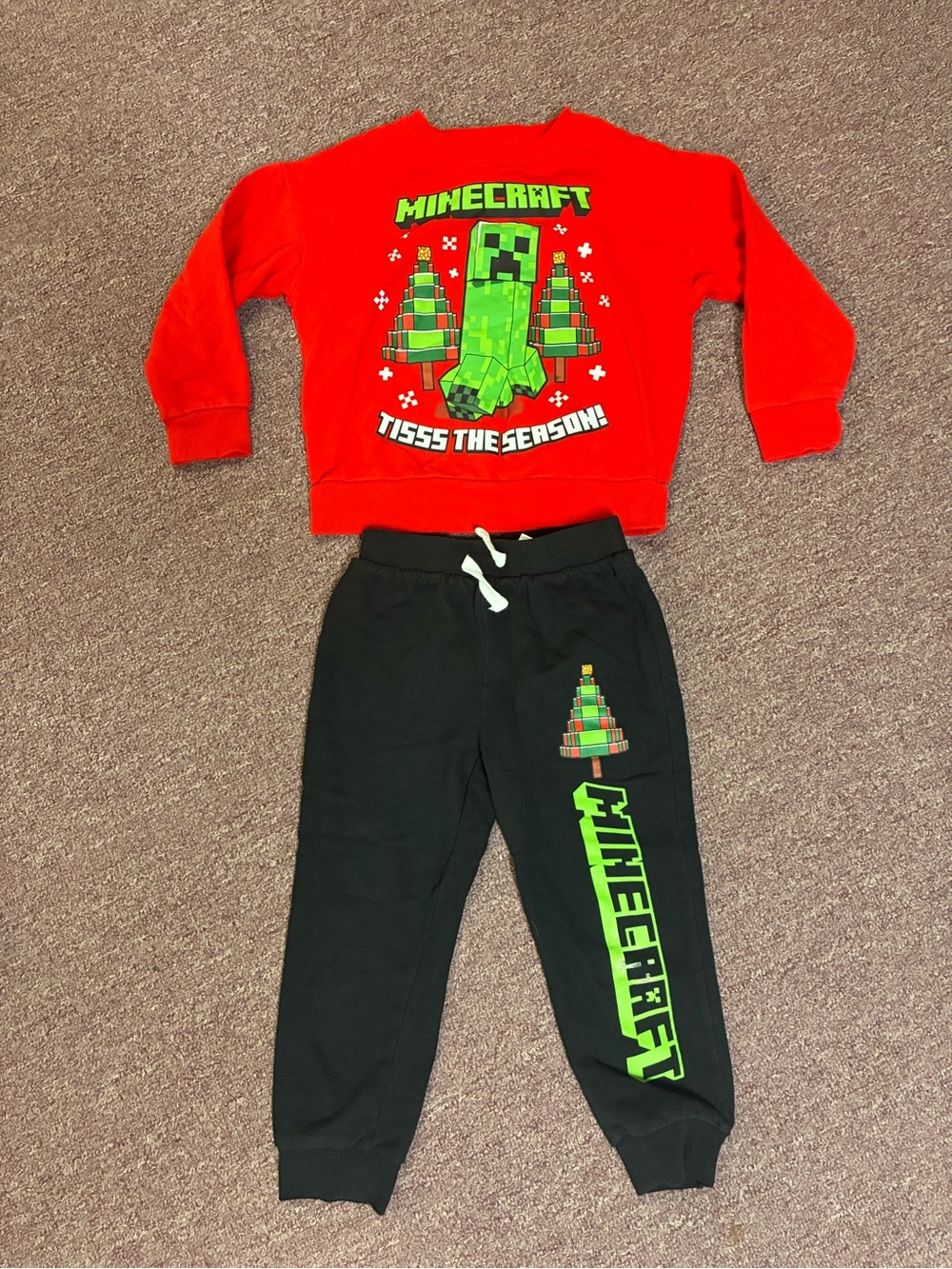 Minecraft Kids Red Crewneck Sweatshirt & Black Joggers Set